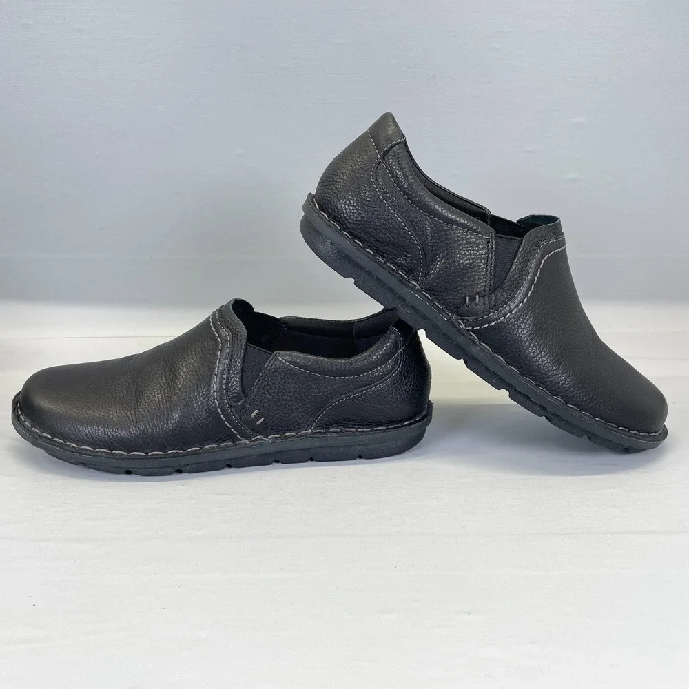 Clarks Janice Barrie Loafers Womens Size 7.5 M Black Leather Slip On Shoes